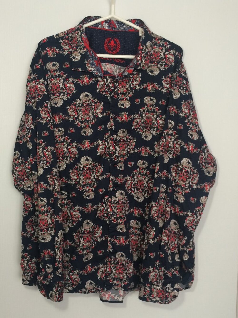 Au Noir Mens Button Down Shirt Plus Size 3X Messi Navy Graphic Print Long Sleeve